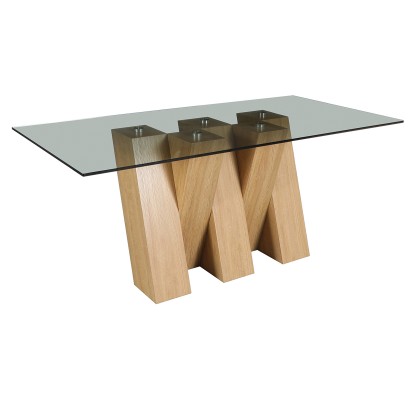 Nevada Oak Large Fixed Dining Table with SMOKED Glass